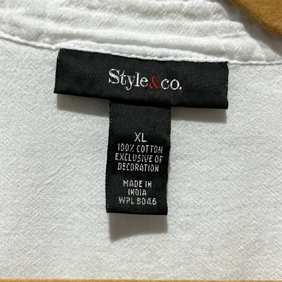 Style & Co Sz XL White Tunic Lace Trim Top Blouse Women Stylish Cut 100% Cotton - Picture 3 of 11